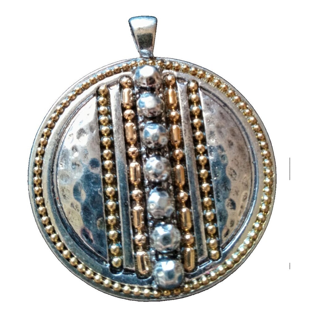 Vintage Southwestern Two Tone Metal Pendant Hammered Heavy Native 2.5" Gorgeous